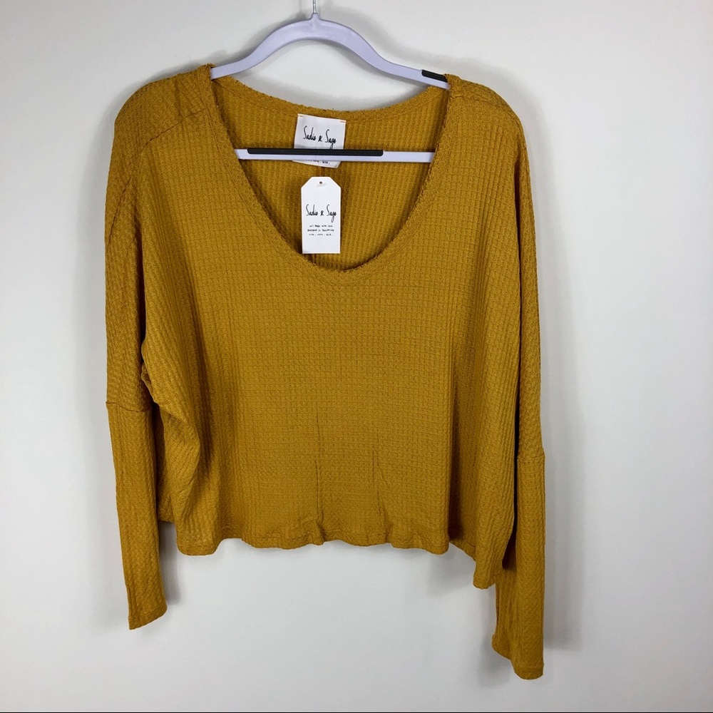Sadie & Sage golden yellow oversized waffle shirt